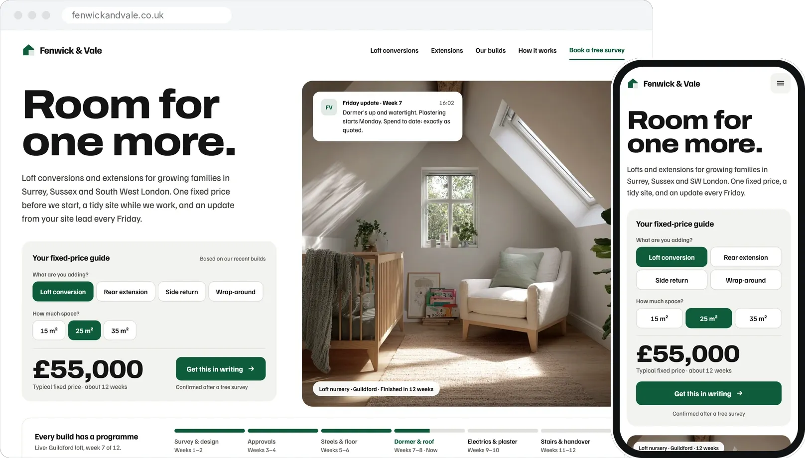 Fenwick & Vale, a concept website for lofts and extensions
