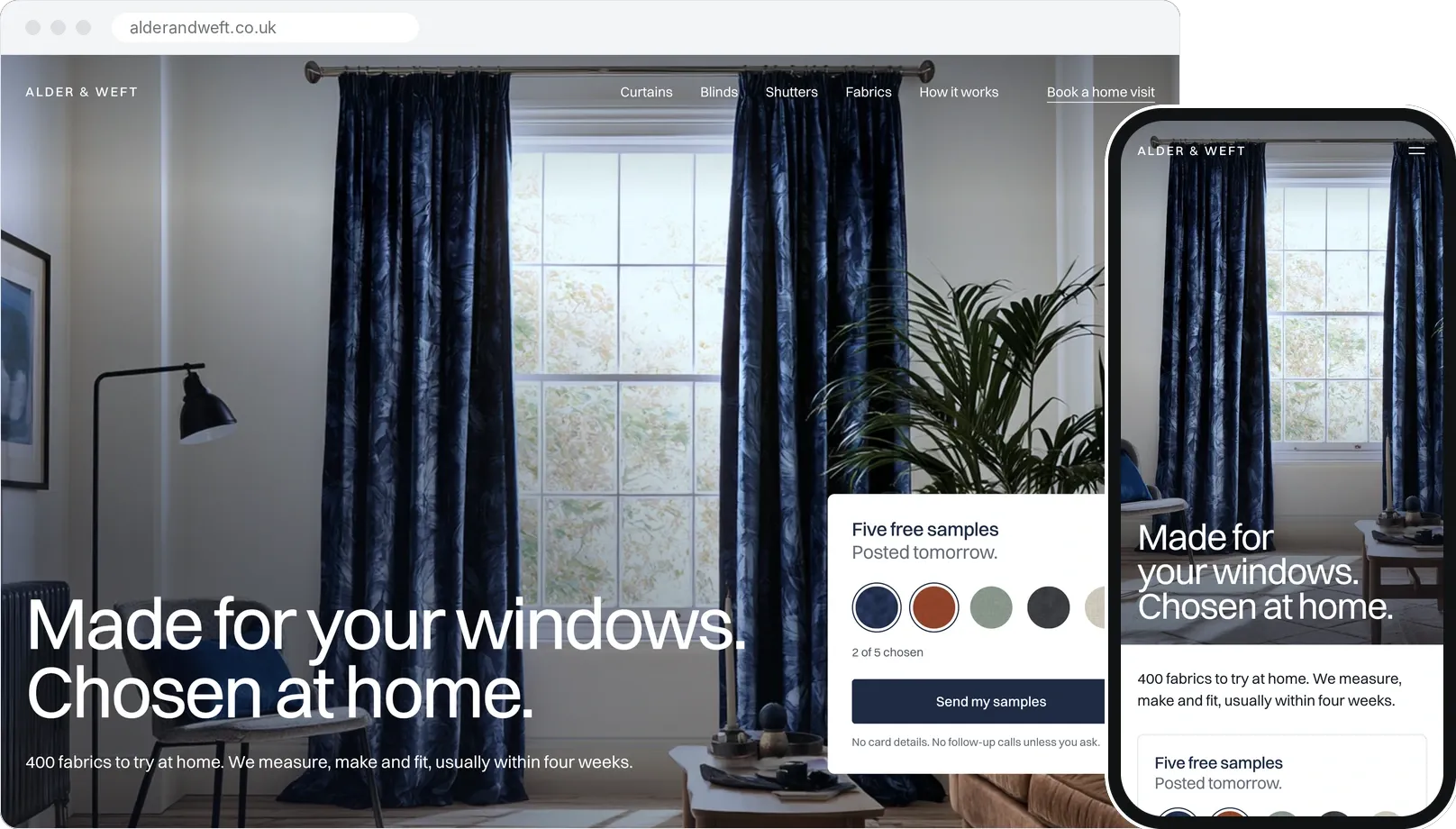 Alder & Weft, a concept website for made-to-measure curtains