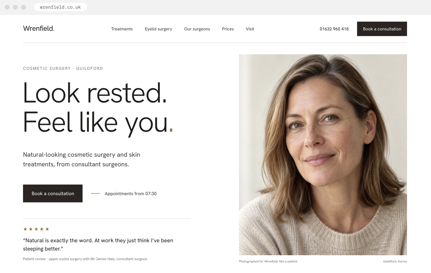 Wrenfield website on desktop