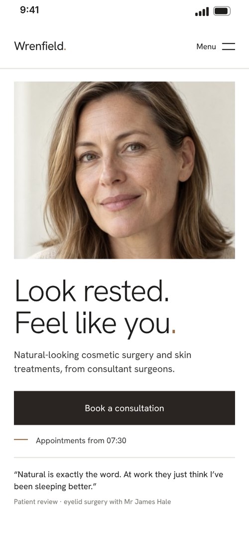 Wrenfield website on mobile